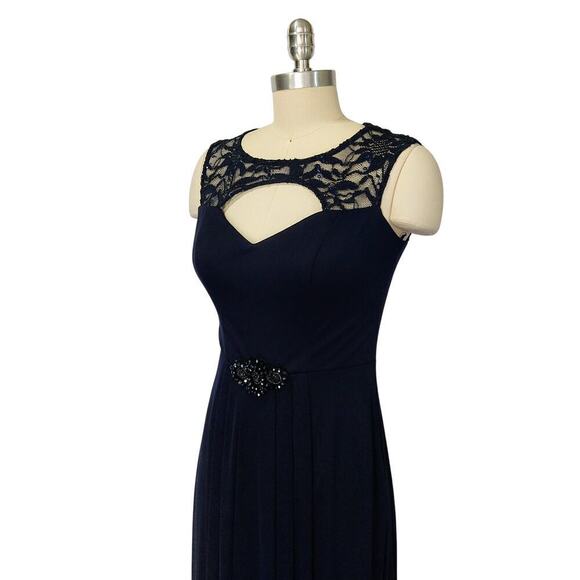 Vintage 90s Y2K Prom Dress Maxi Gown Size 6 Navy Blue Lace Formal Embellished - Picture 6 of 10